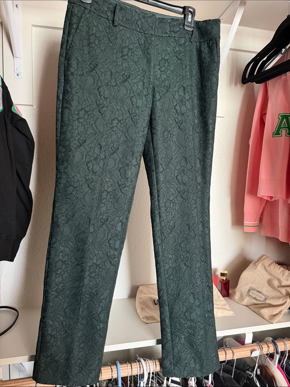 Ann Taylor dark green floral lace overlay dress pants